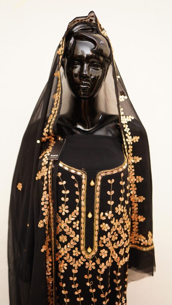 Black Chiffon Outfit with Handcrafted Press Gota Work - Image 9