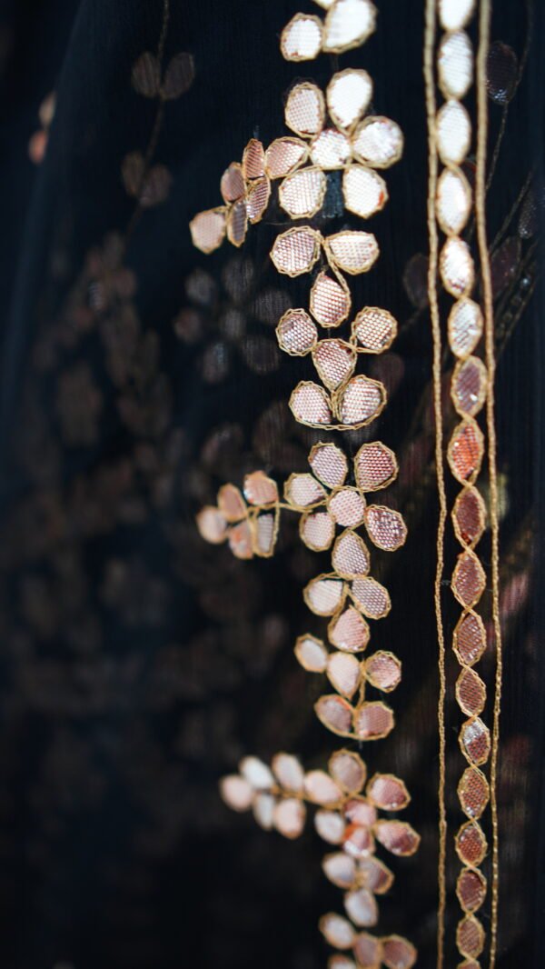 Black Chiffon Outfit with Handcrafted Press Gota Work - Image 5