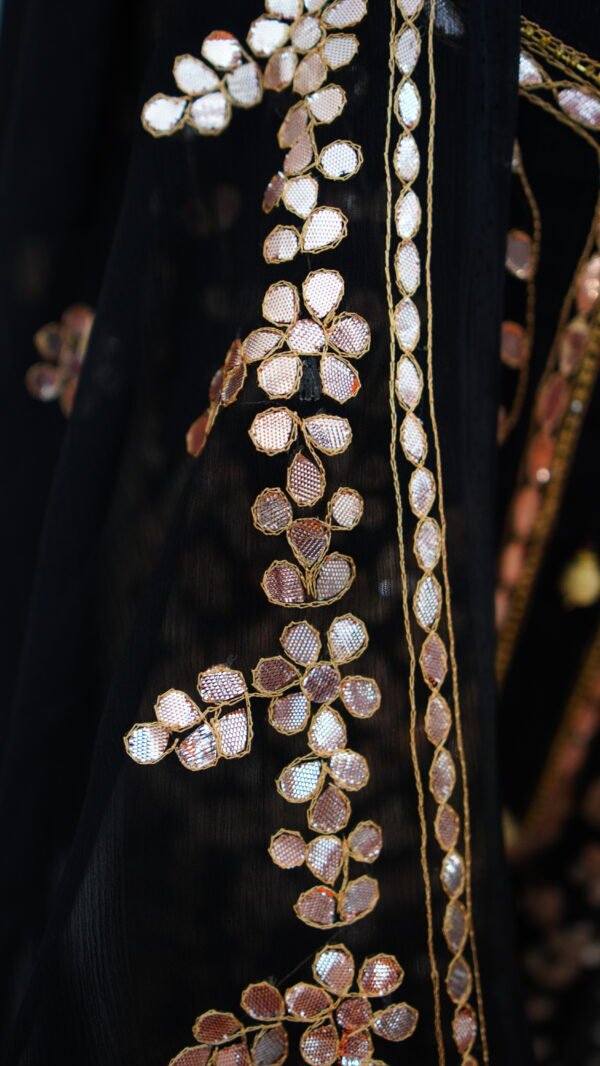 Black Chiffon Outfit with Handcrafted Press Gota Work - Image 4