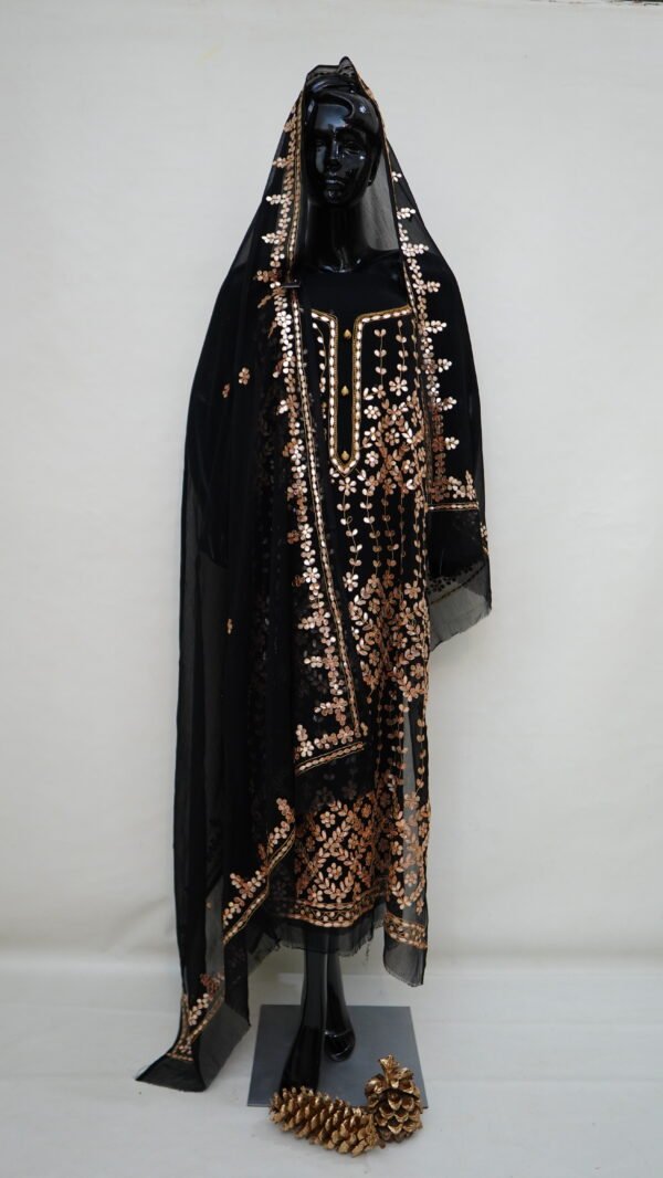 Black Chiffon Outfit with Handcrafted Press Gota Work - Image 2