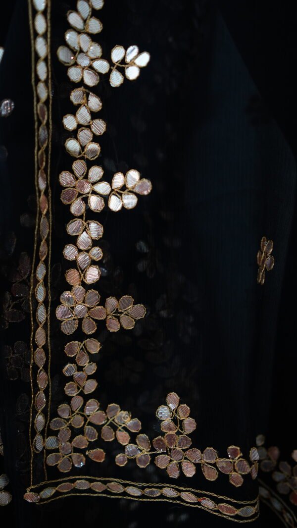 Black Chiffon Outfit with Handcrafted Press Gota Work - Image 6
